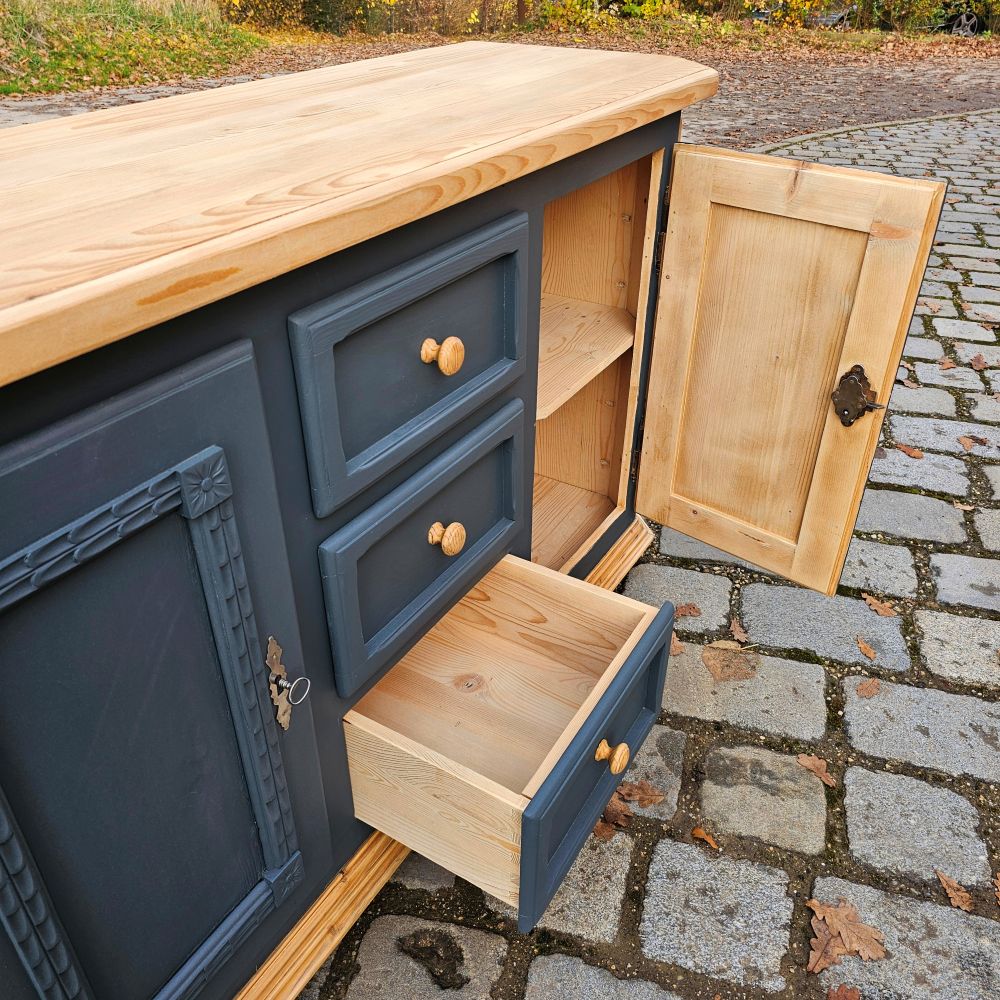 Kommode Schubladenschrank Kästchen Anrichte vintage, neu lackiert grau schwarz - 284