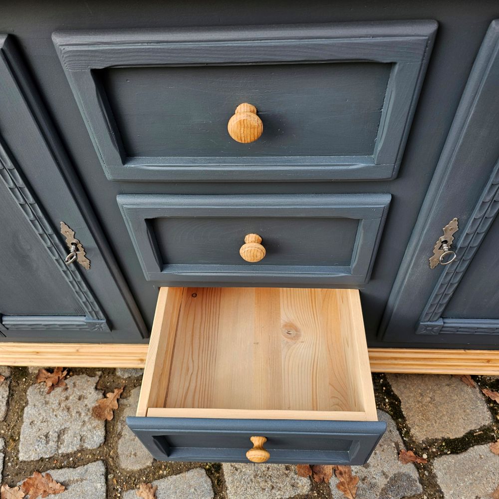 Kommode Schubladenschrank Kästchen Anrichte vintage, neu lackiert grau schwarz - 284