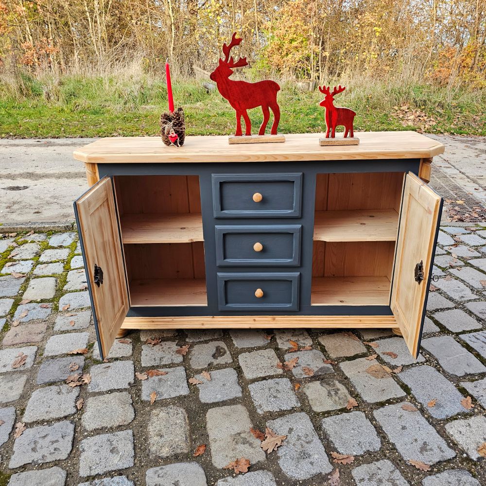 Kommode Schubladenschrank Kästchen Anrichte vintage, neu lackiert grau schwarz - 284