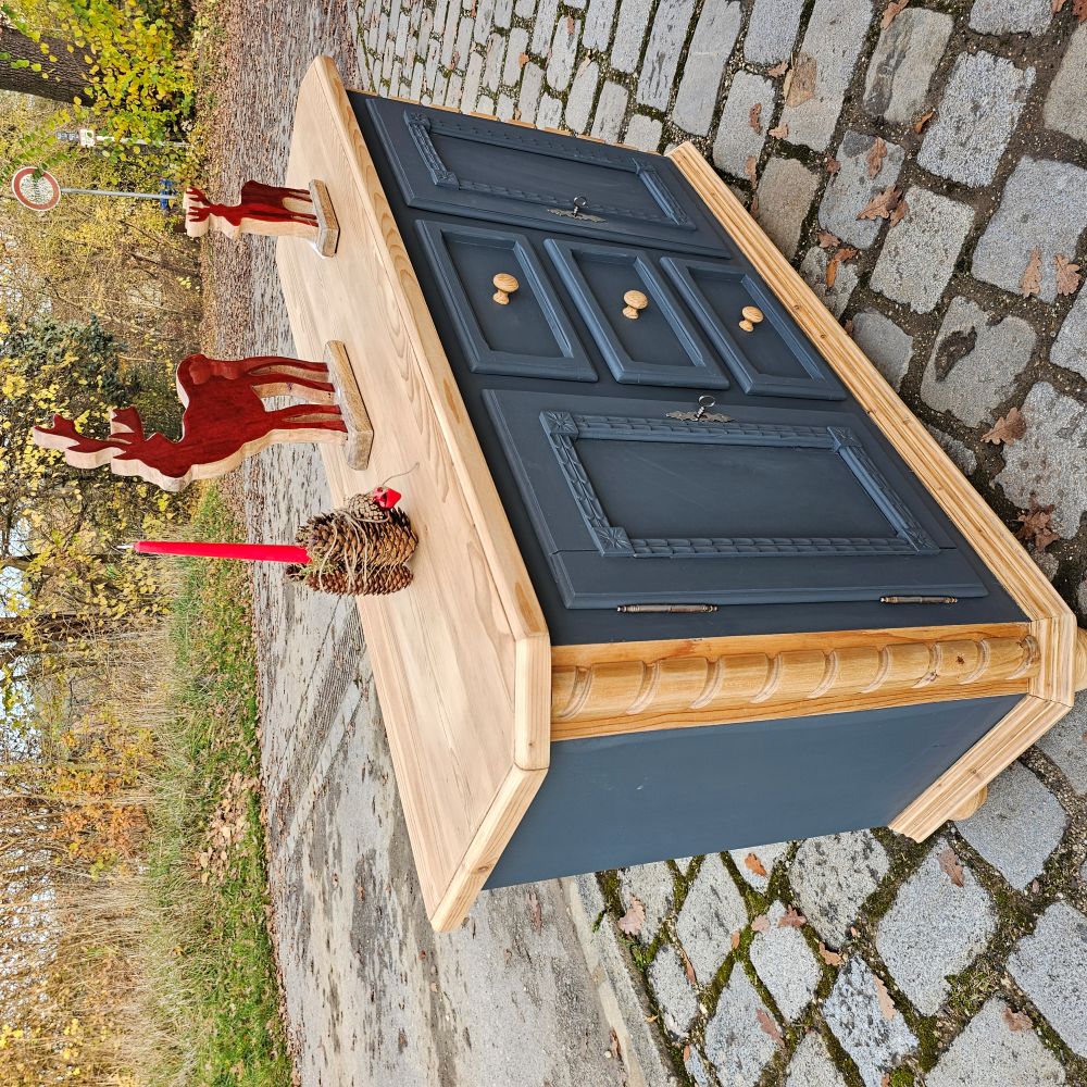 Kommode Schubladenschrank Kästchen Anrichte vintage, neu lackiert grau schwarz - 284