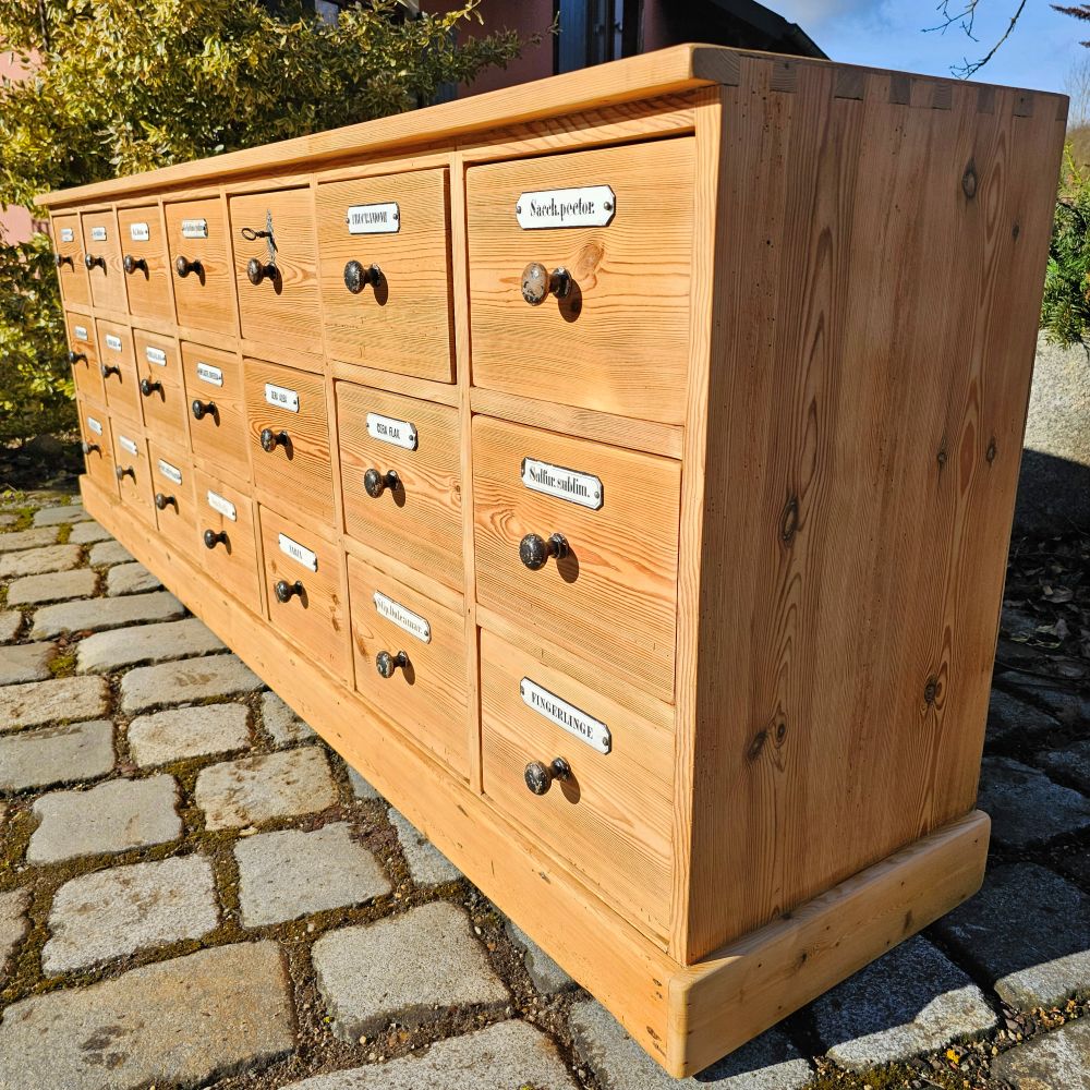 Alter antiker Apothekerschrank Schubladenschrank Ladentheke - 295