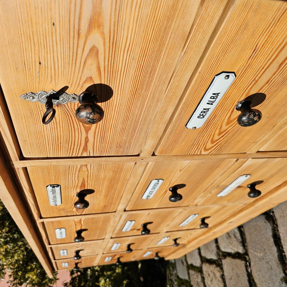Alter antiker Apothekerschrank Schubladenschrank Ladentheke - 295