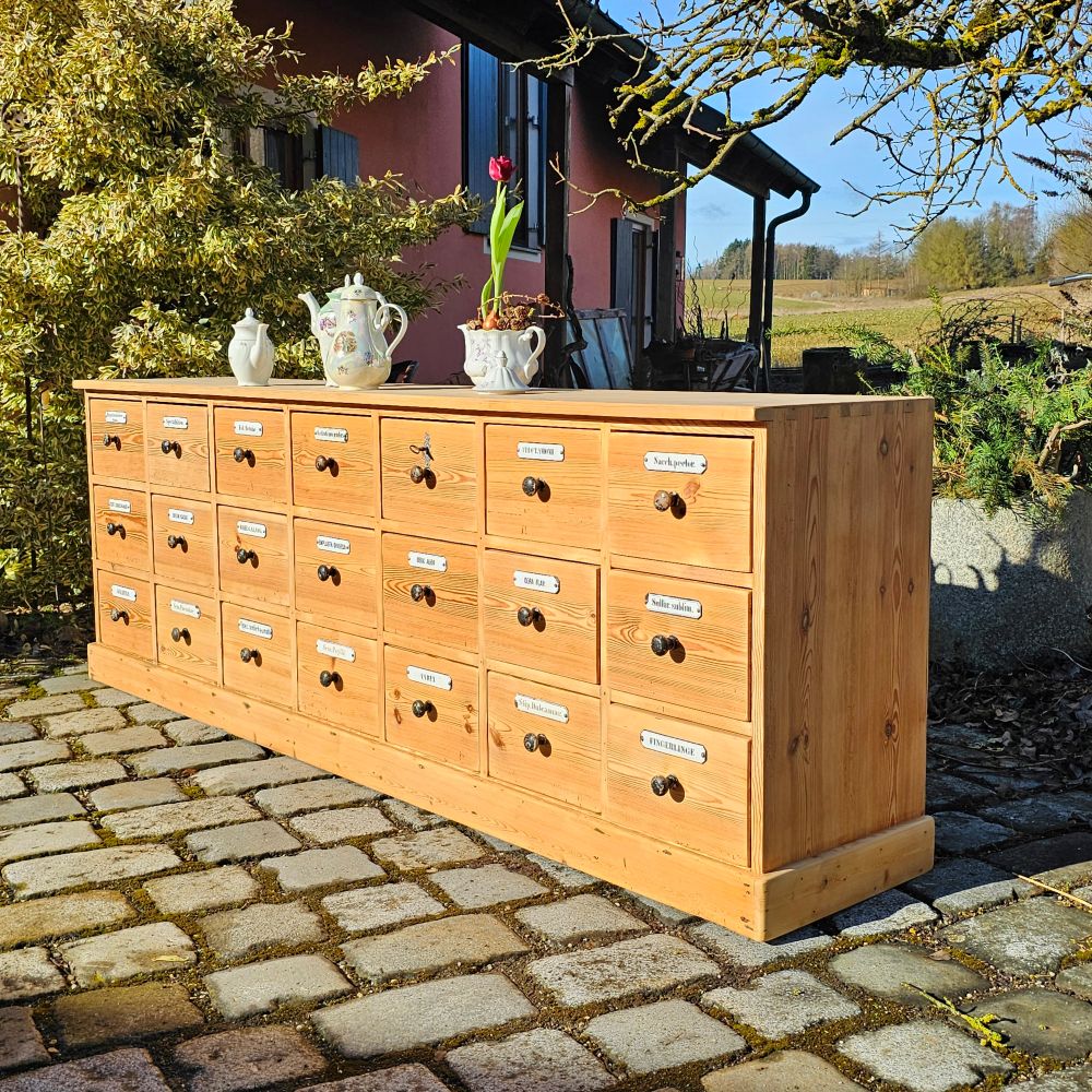 Alter antiker Apothekerschrank Schubladenschrank Ladentheke - 295