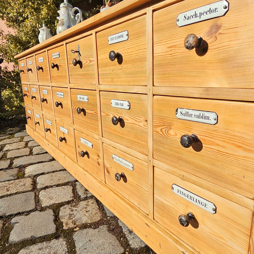 Alter antiker Apothekerschrank Schubladenschrank Ladentheke - 295