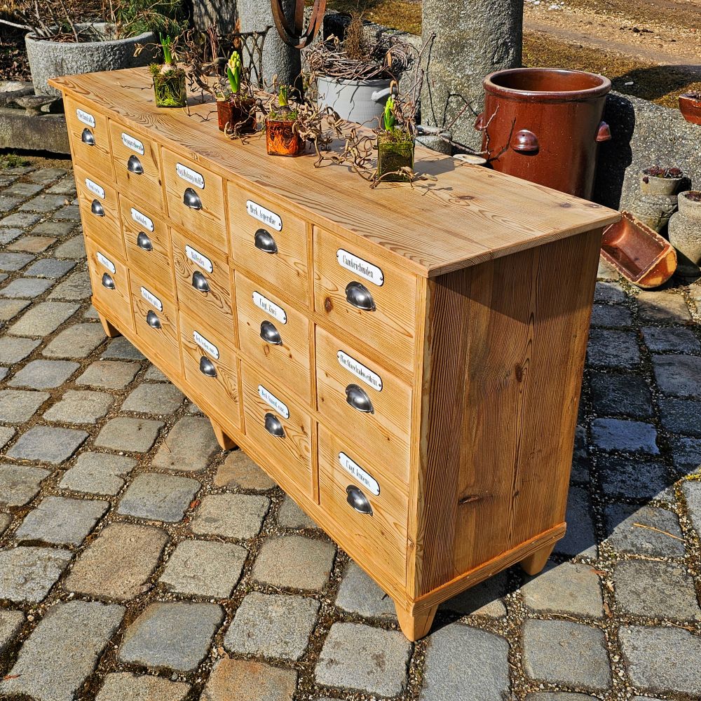 Alter antiker Apothekerschrank Sideboard Kommode mit 15 Schüben - 219