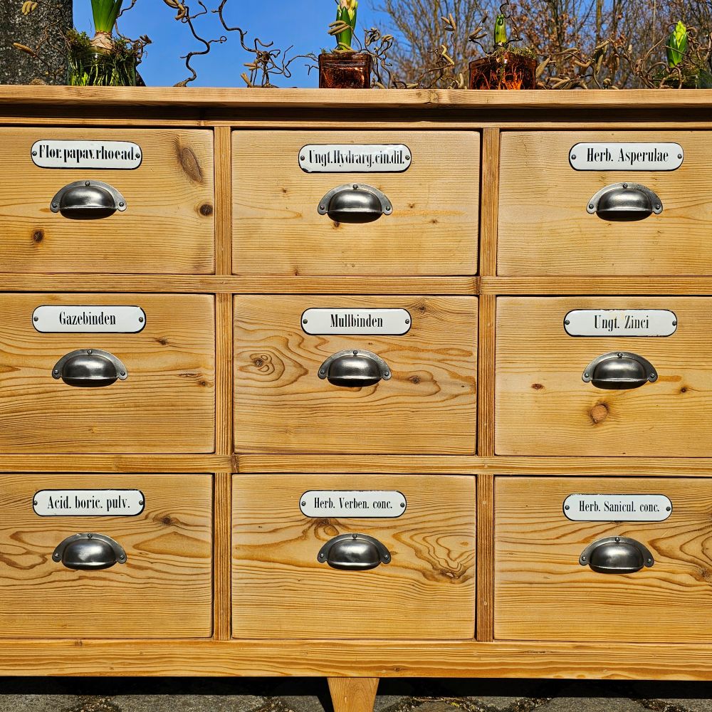 Alter antiker Apothekerschrank Sideboard Kommode mit 15 Schüben - 219