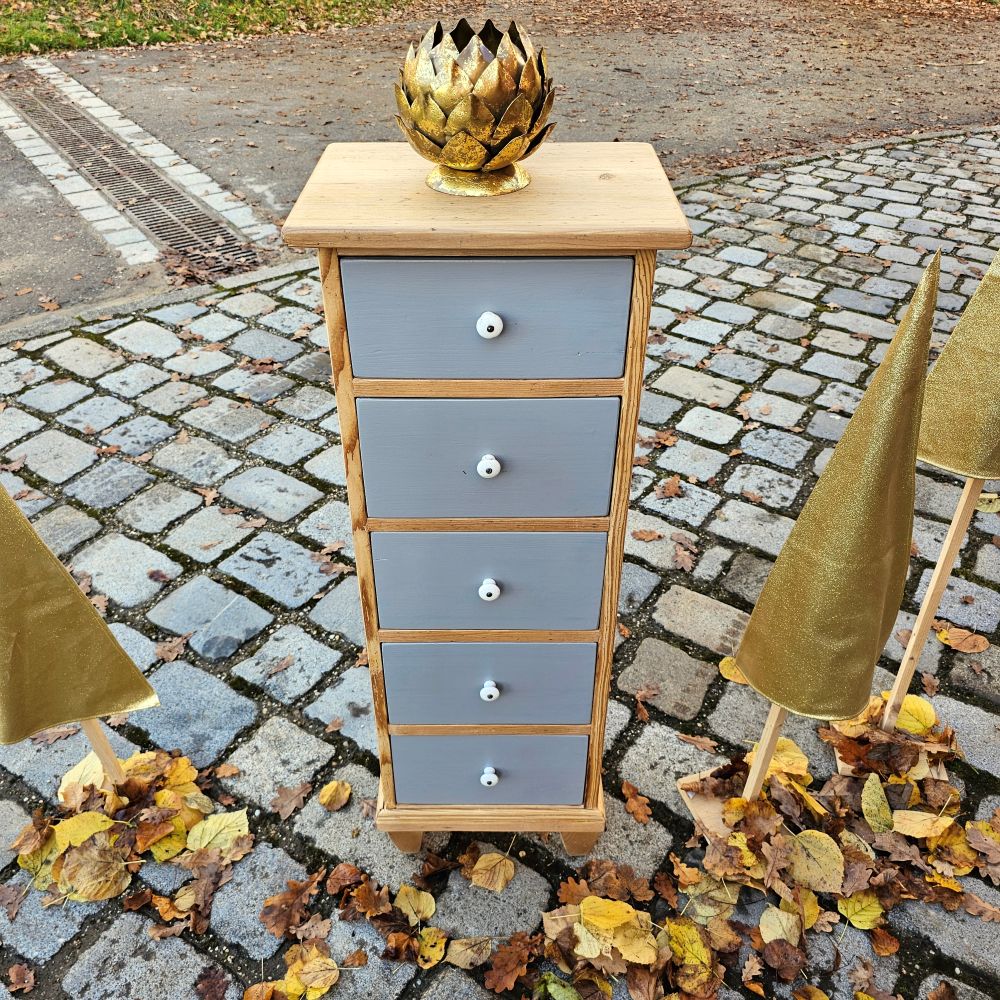 Apothekenschränkchen Schubladenschrank Schubladenkästchen vintage mit grau lackierten Schüben - 280