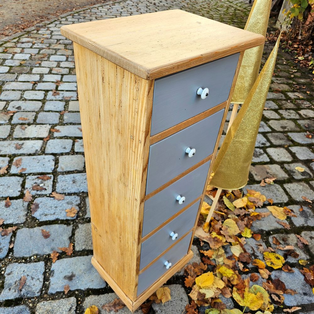 Apothekenschränkchen Schubladenschrank Schubladenkästchen vintage mit grau lackierten Schüben - 280