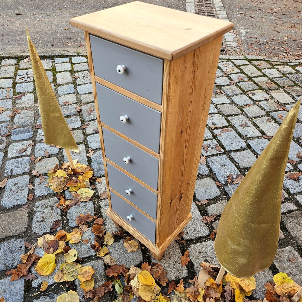 Apothekenschränkchen Schubladenschrank Schubladenkästchen vintage mit grau lackierten Schüben - 280