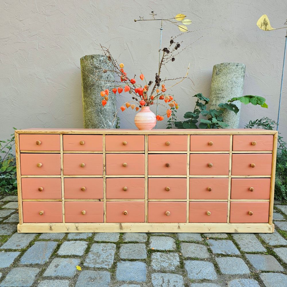 Kramerschrank Krämerschrank Kommode Schubladenschrank vintage, neu lackiert terracotta rot - 317