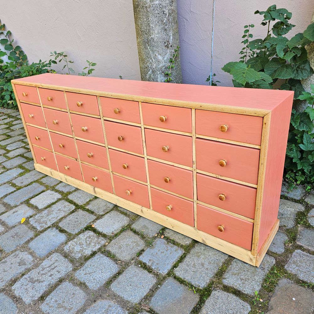 Kramerschrank Krämerschrank Kommode Schubladenschrank vintage, neu lackiert terracotta rot - 317