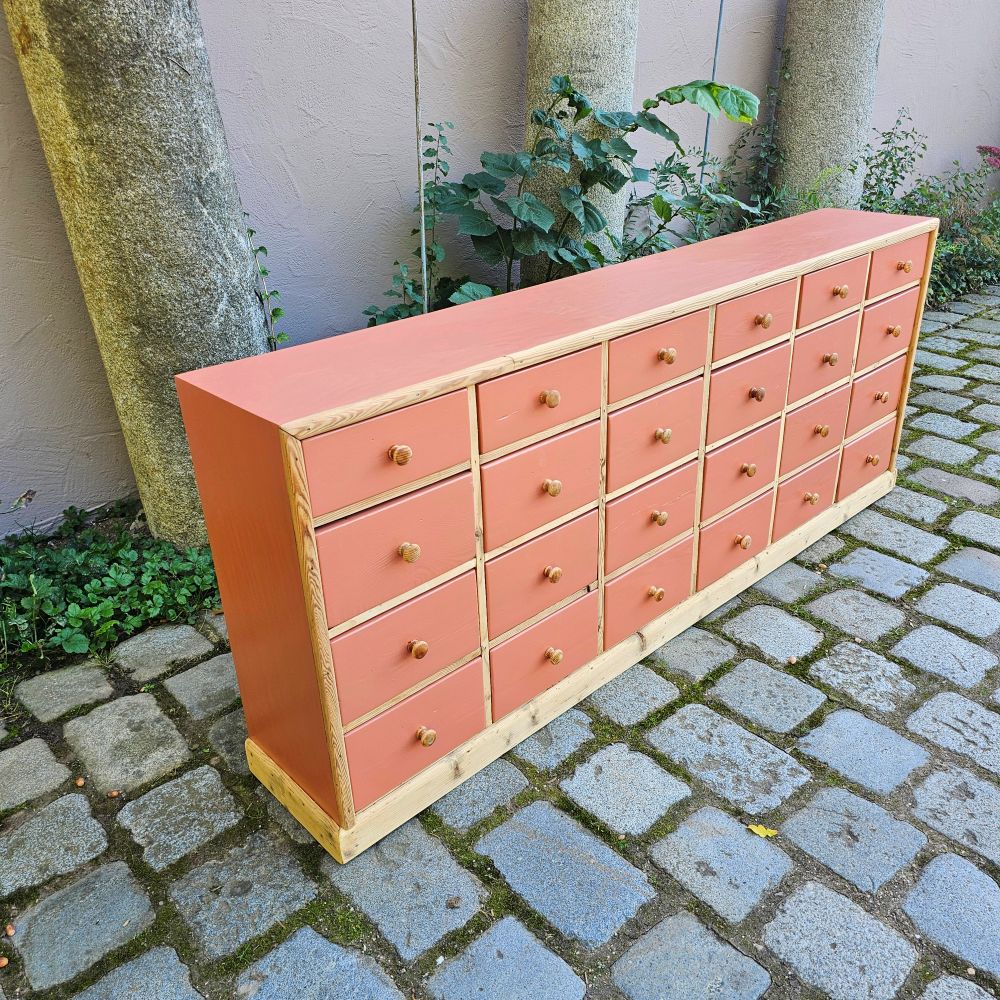Kramerschrank Krämerschrank Kommode Schubladenschrank vintage, neu lackiert terracotta rot - 317