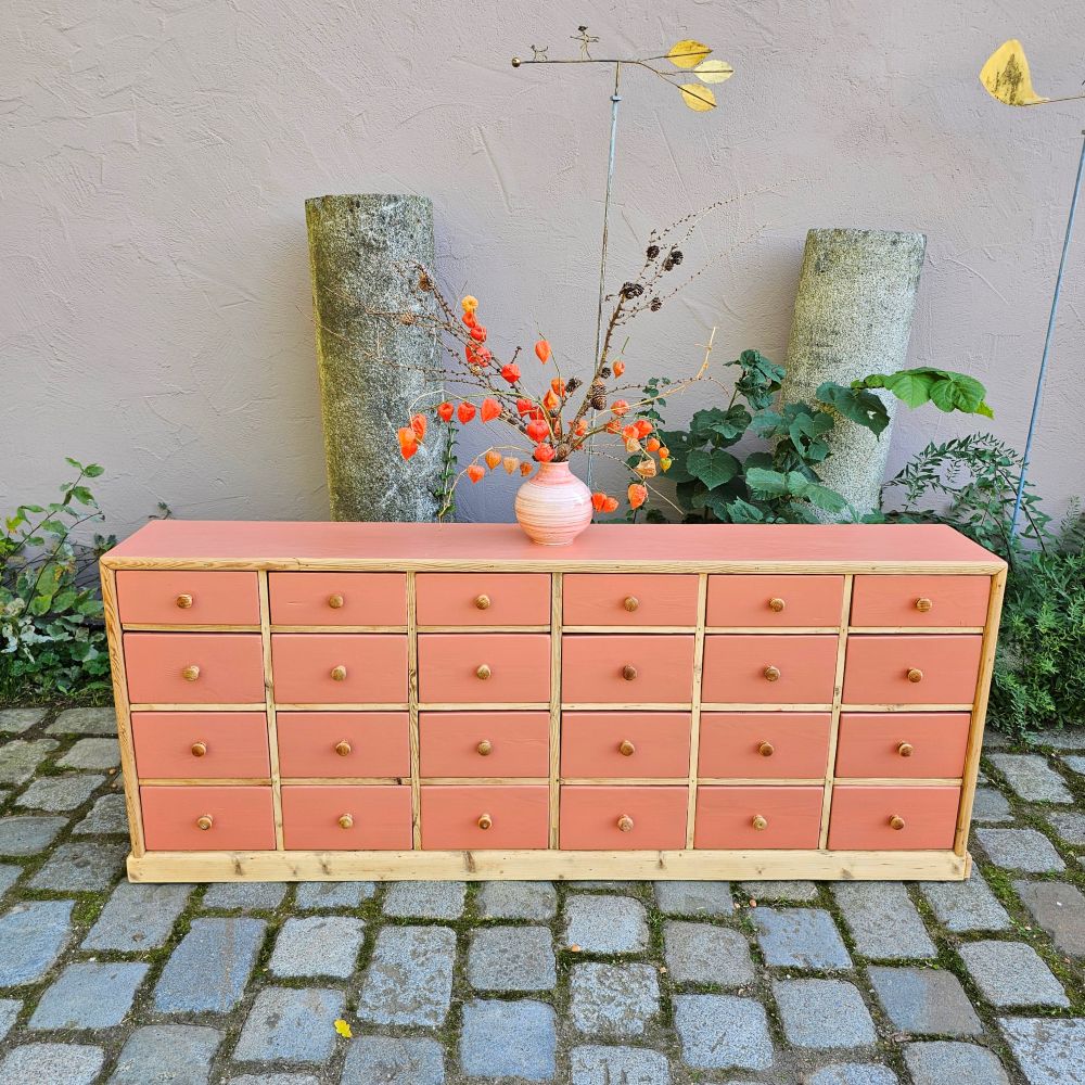 Kramerschrank Krämerschrank Kommode Schubladenschrank vintage, neu lackiert terracotta rot - 317