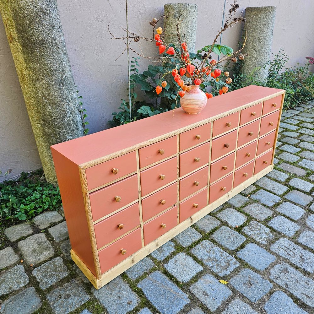 Kramerschrank Krämerschrank Kommode Schubladenschrank vintage, neu lackiert terracotta rot - 317
