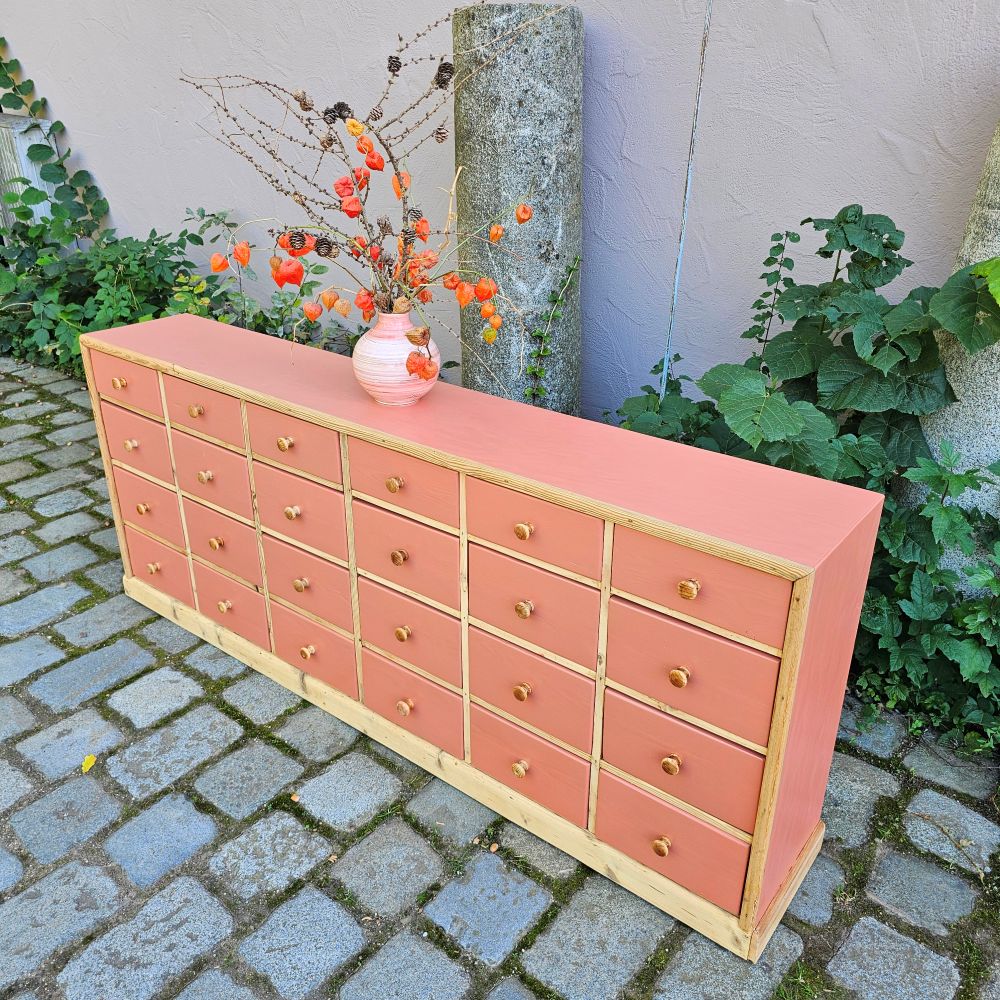 Kramerschrank Krämerschrank Kommode Schubladenschrank vintage, neu lackiert terracotta rot - 317