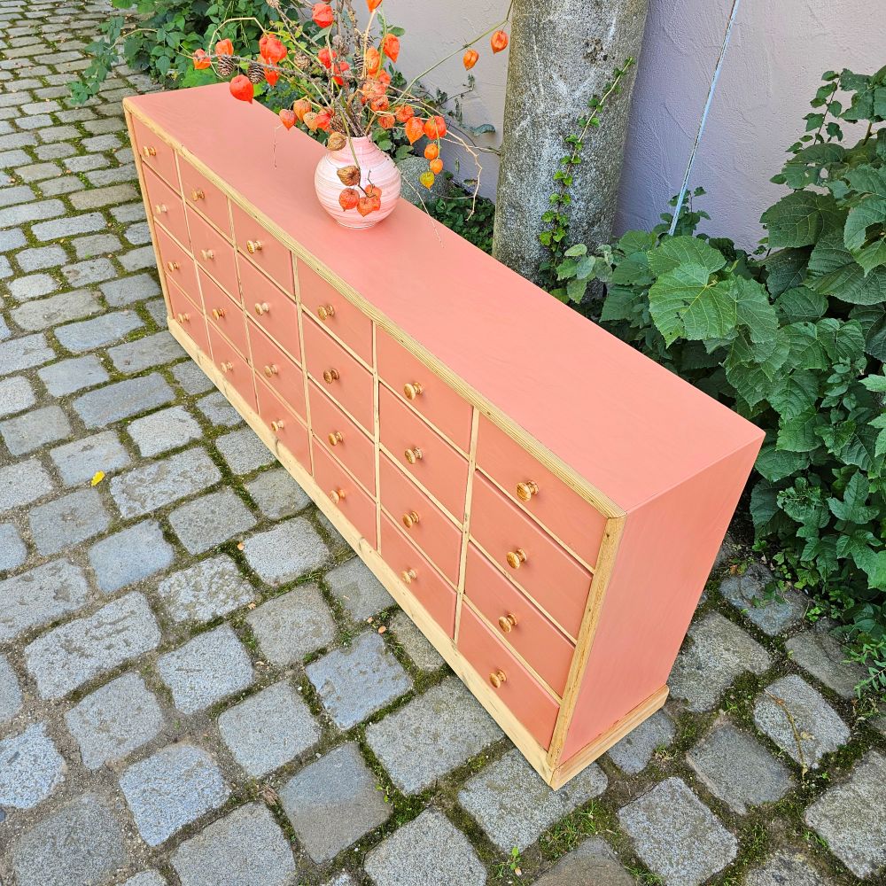 Kramerschrank Krämerschrank Kommode Schubladenschrank vintage, neu lackiert terracotta rot - 317