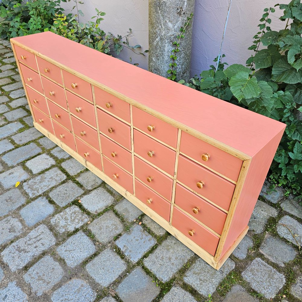 Kramerschrank Krämerschrank Kommode Schubladenschrank vintage, neu lackiert terracotta rot - 317