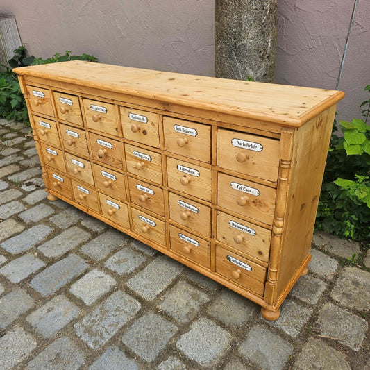 Alter antiker Apothekenschrank mit Säulen Schubladenschrank Weichholz Fichte - 310