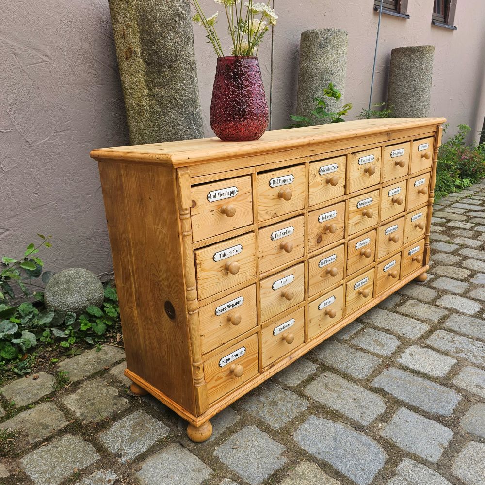 Alter antiker Apothekenschrank mit Säulen Schubladenschrank Weichholz Fichte - 310