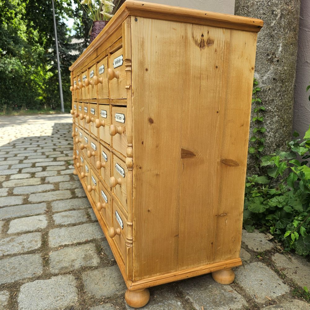 Alter antiker Apothekenschrank mit Säulen Schubladenschrank Weichholz Fichte - 310