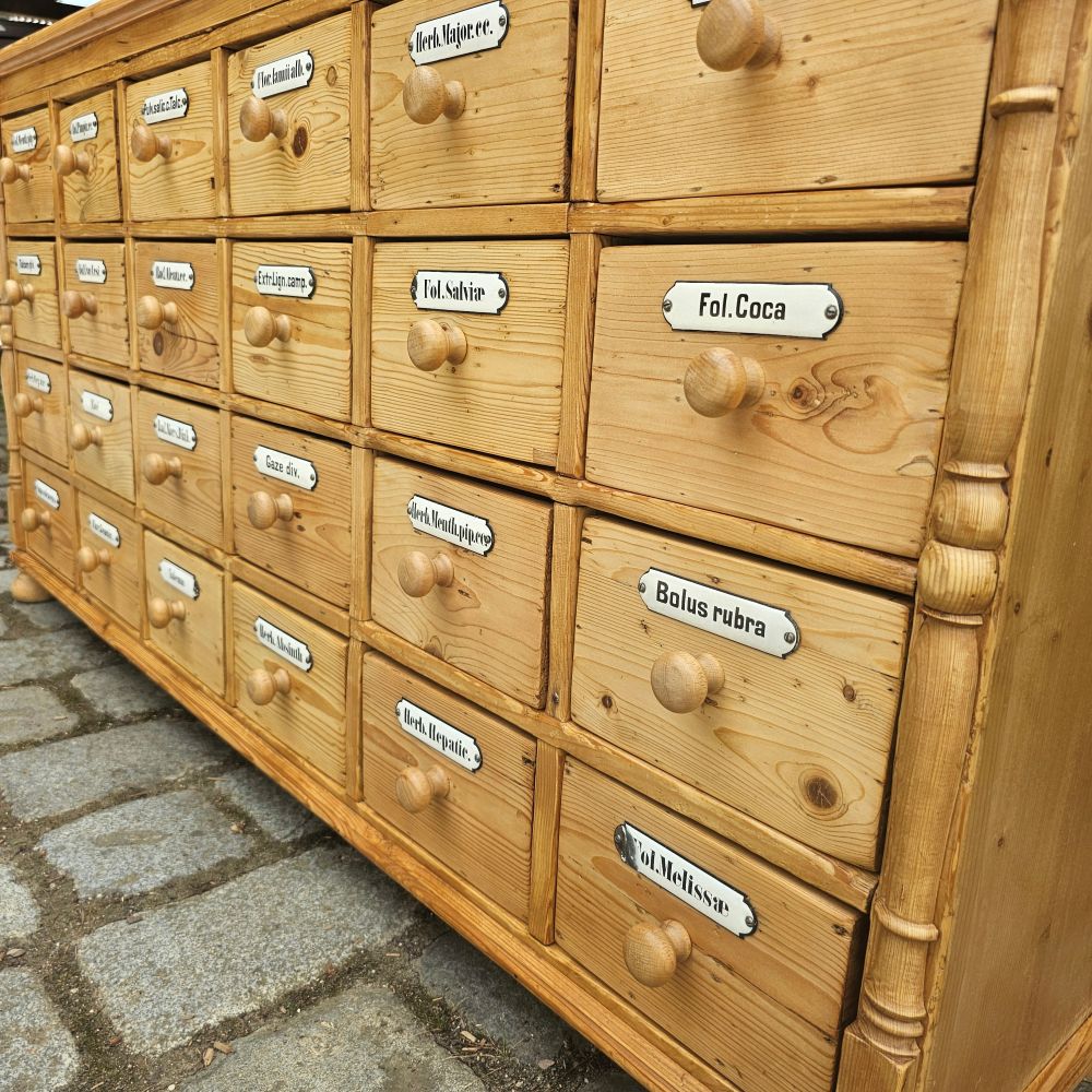 Alter antiker Apothekenschrank mit Säulen Schubladenschrank Weichholz Fichte - 310