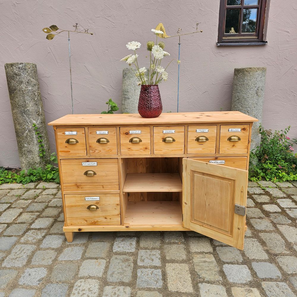 Alter antiker Apothekerschrank Schubladenschrank Ladentheke - 311