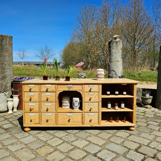 Alter antiker Apothekerschrank Schubladenschrank Ladentheke - 245