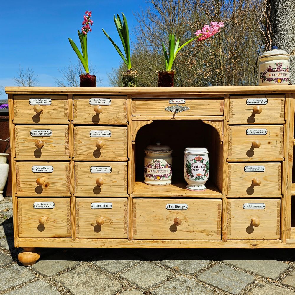Alter antiker Apothekerschrank Schubladenschrank Ladentheke - 245