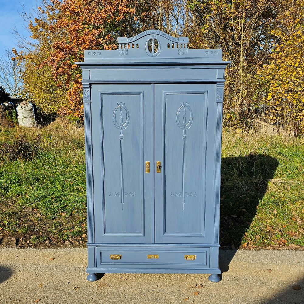 Alter Schrank Art Deco 2-türig alt antik farbig lackiert blau restauriert - 273