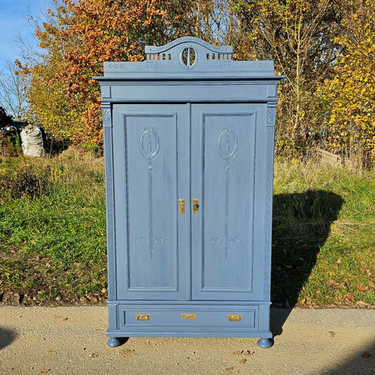 Alter Schrank Art Deco 2-türig alt antik farbig lackiert blau restauriert - 273