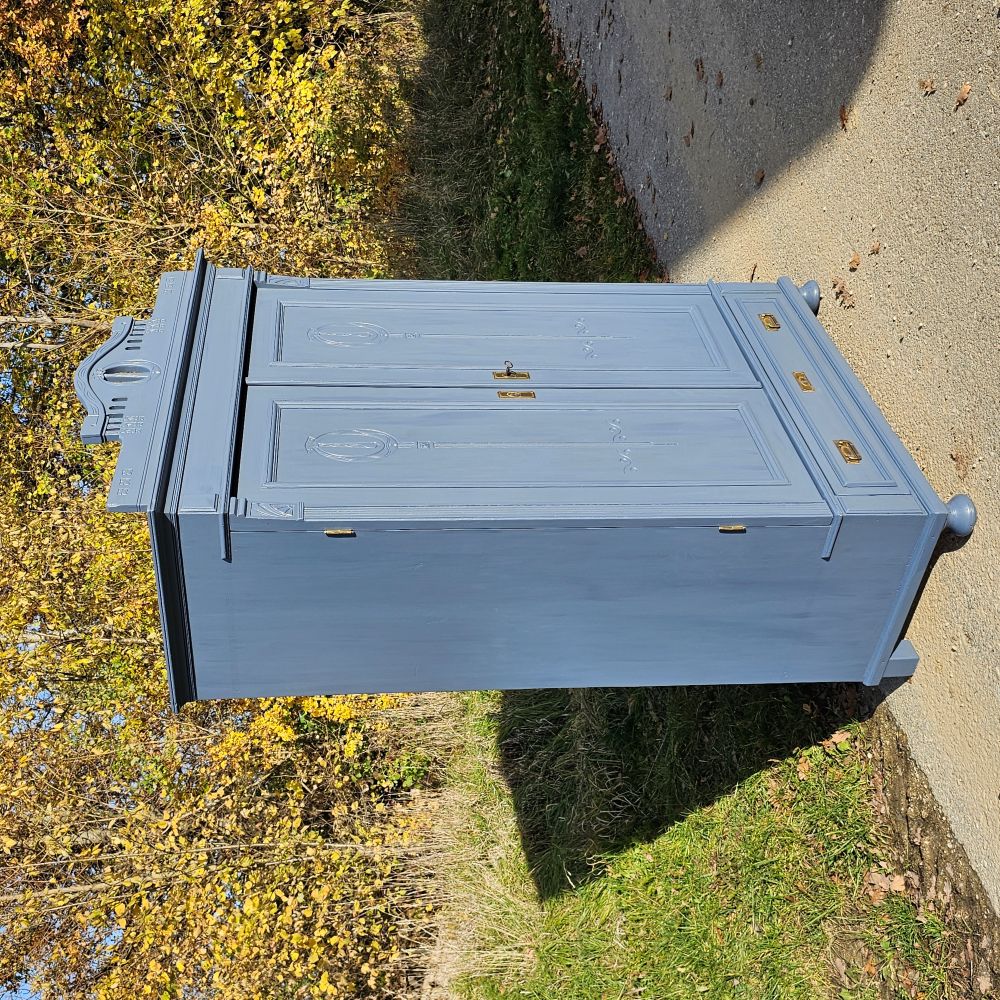 Alter Schrank Art Deco 2-türig alt antik farbig lackiert blau restauriert - 273