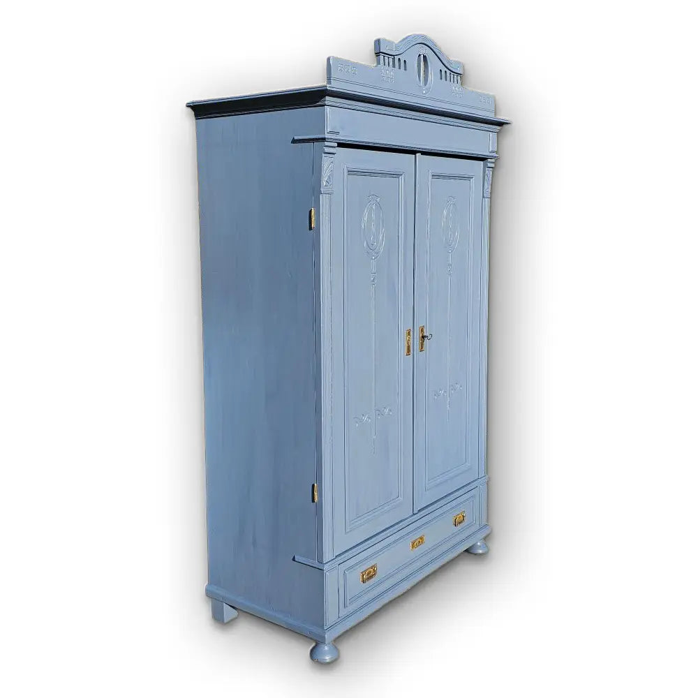 Alter Schrank Art Deco 2-türig alt antik farbig lackiert blau restauriert - 273