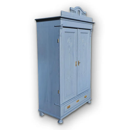 Alter Schrank Art Deco 2-türig alt antik farbig lackiert blau restauriert - 273