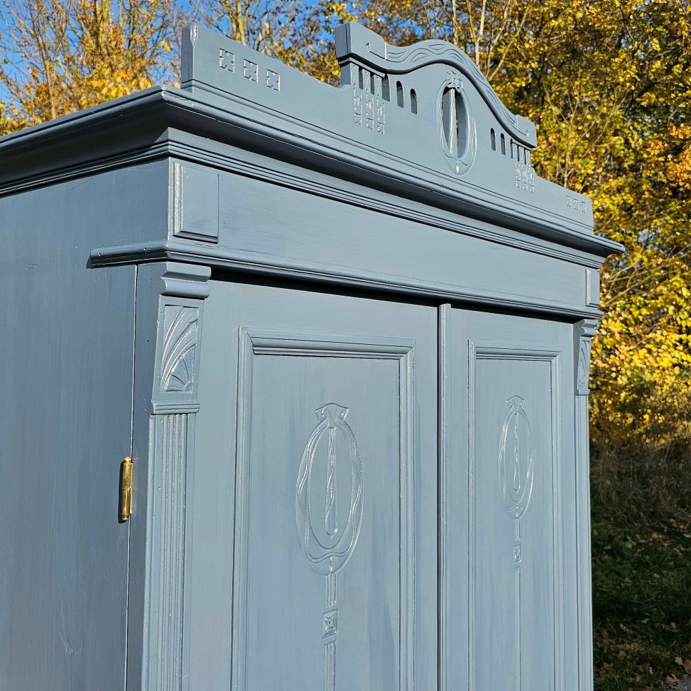 Alter Schrank Art Deco 2-türig alt antik farbig lackiert blau restauriert - 273