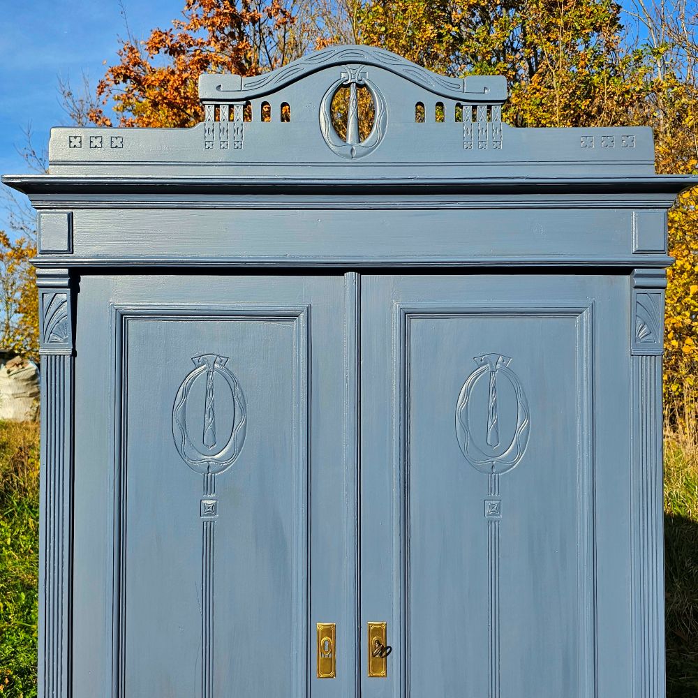 Alter Schrank Art Deco 2-türig alt antik farbig lackiert blau restauriert - 273