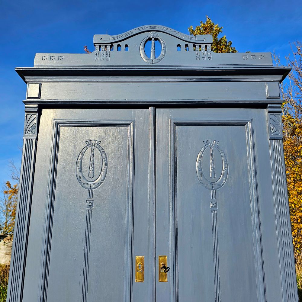 Alter Schrank Art Deco 2-türig alt antik farbig lackiert blau restauriert - 273