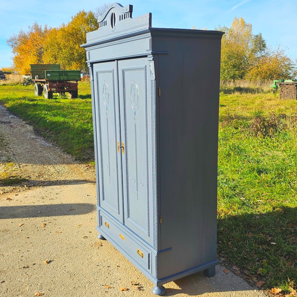 Alter Schrank Art Deco 2-türig alt antik farbig lackiert blau restauriert - 273