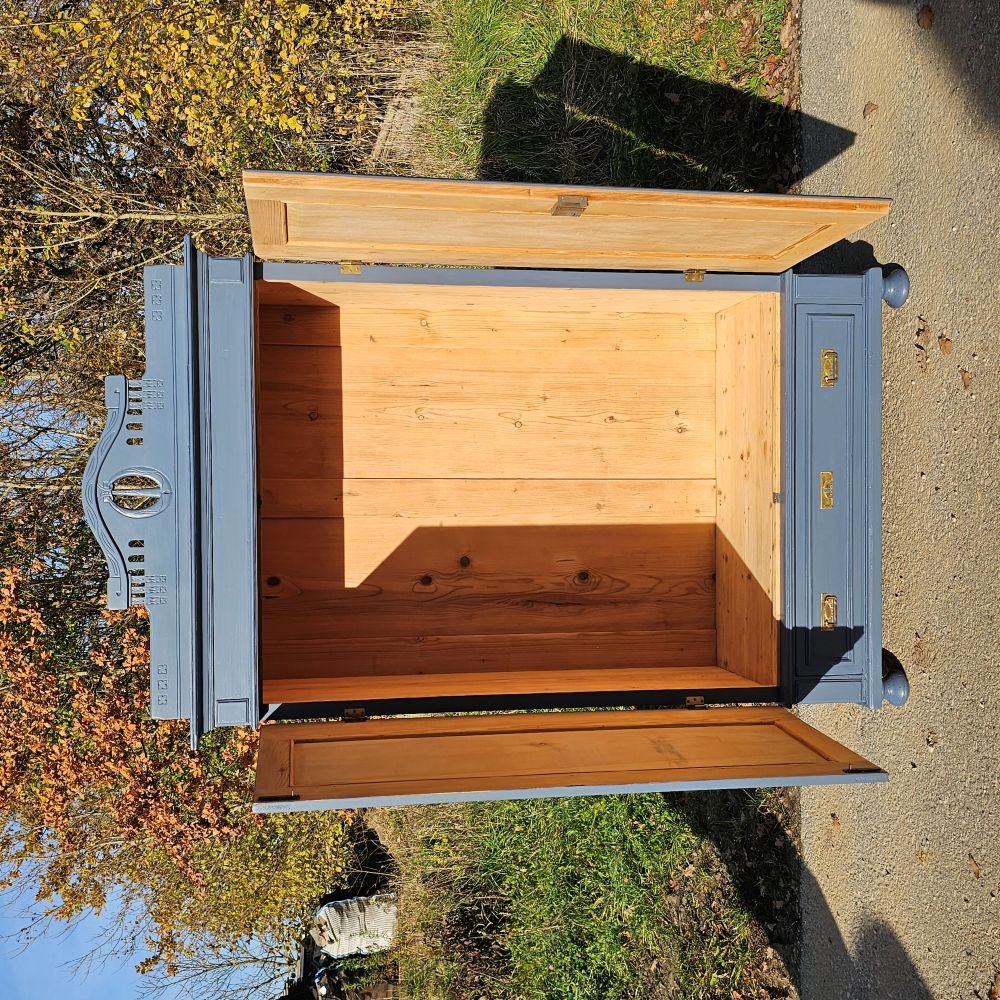 Alter Schrank Art Deco 2-türig alt antik farbig lackiert blau restauriert - 273