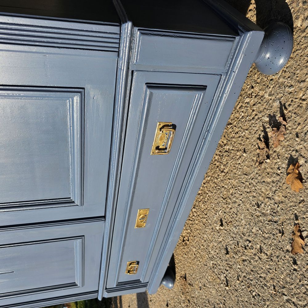 Alter Schrank Art Deco 2-türig alt antik farbig lackiert blau restauriert - 273