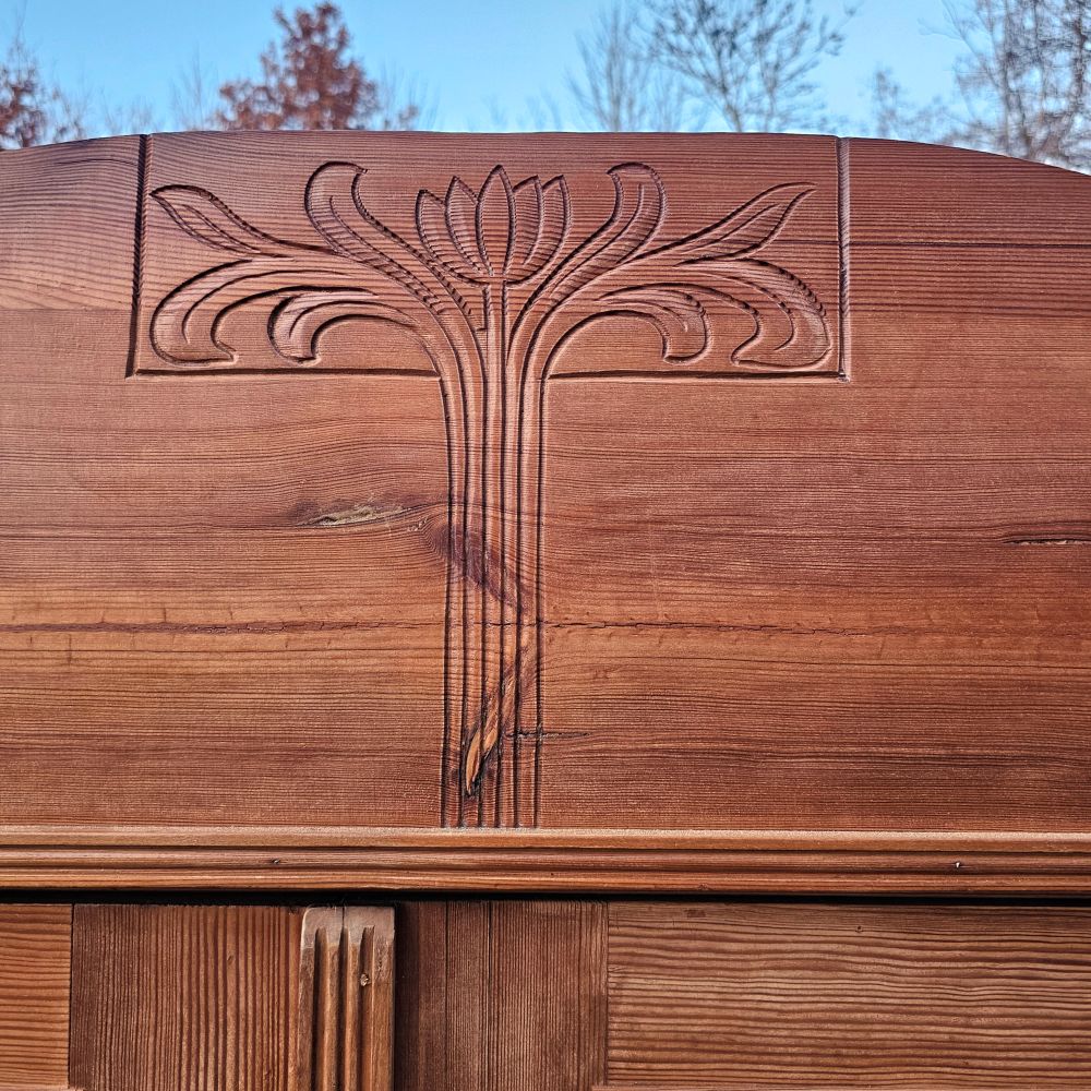 Alter Garderobenschrank Jugendstil 2-türig antik mit Spiegel und Spitzweg Bild der arme Poet - 288