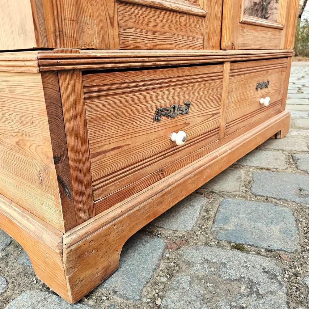 Alter Garderobenschrank Jugendstil 2-türig antik mit Spiegel und Spitzweg Bild der arme Poet - 288