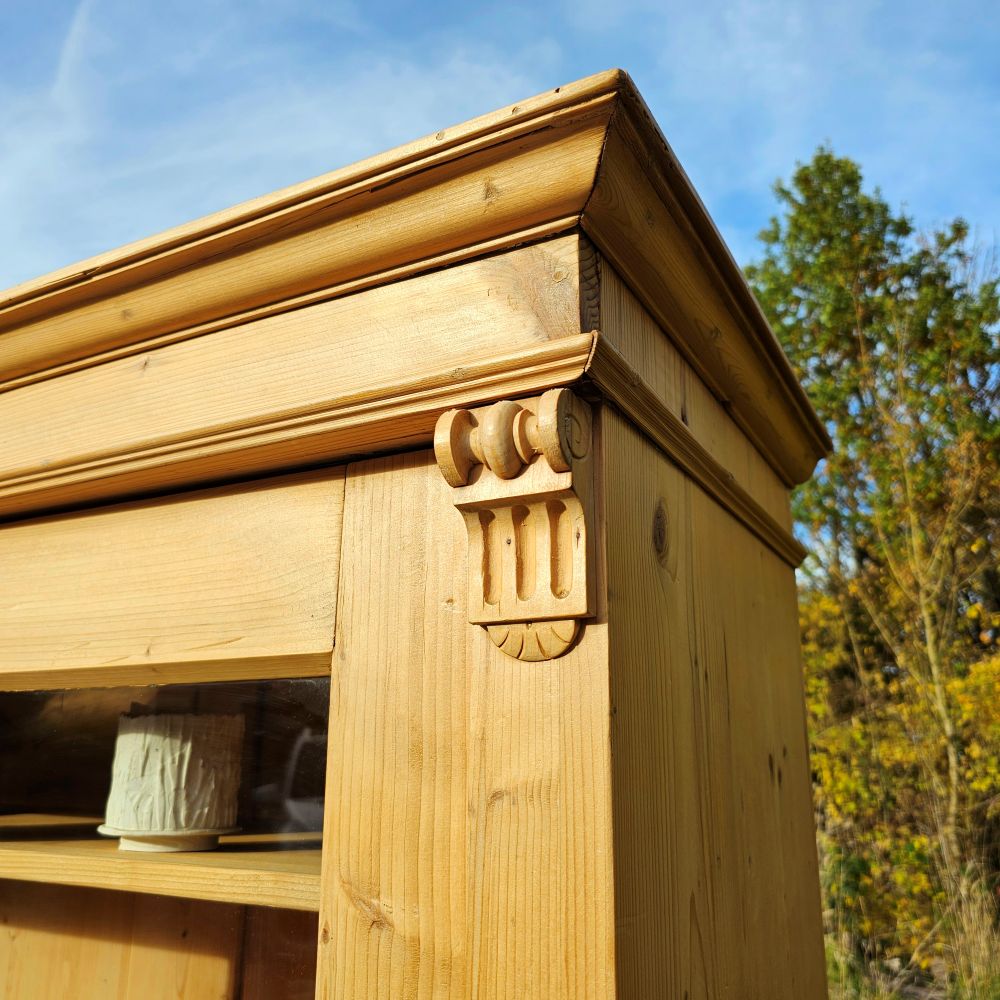 2-türige Glas-Vitrine Glasschrank Bauernschrank aus Fichtenholz, gewachst - 276