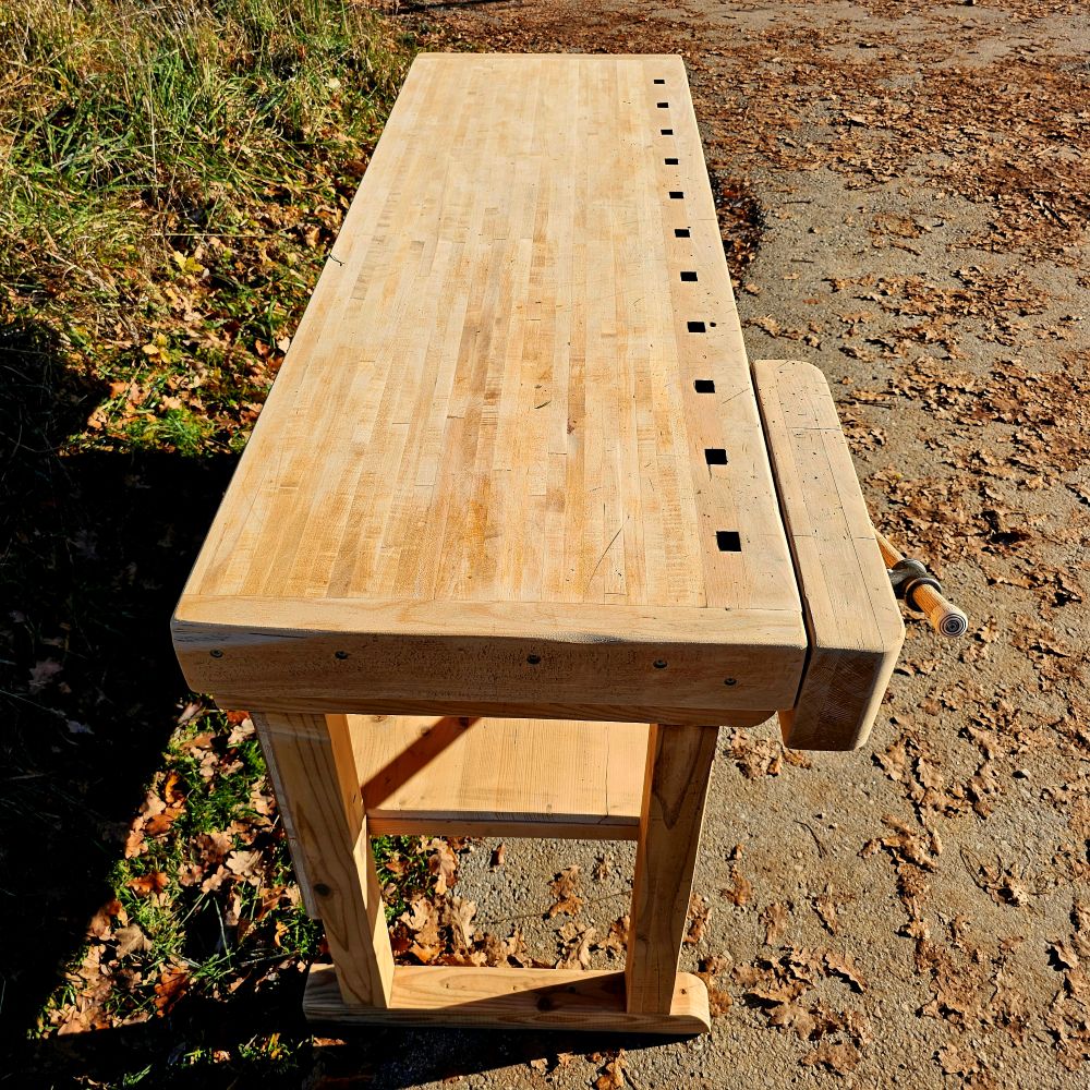Alte rustikale Hobelbank mit 1 Schraubstock massiv Schreibtisch Tisch Kücheninsel - 290
