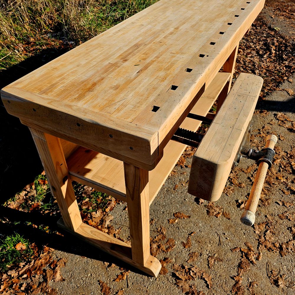 Alte rustikale Hobelbank mit 1 Schraubstock massiv Schreibtisch Tisch Kücheninsel - 290