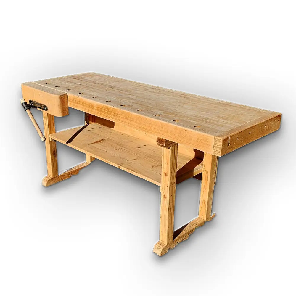 Alte rustikale Hobelbank mit 1 Schraubstock massiv Schreibtisch Tisch Kücheninsel - 290