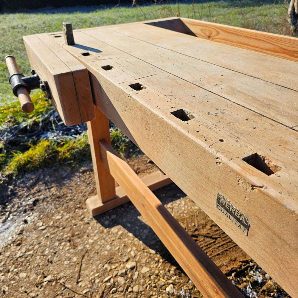 Alte rustikale Hobelbank mit 2 Schraubstöcken massiv Schreibtisch Kücheninsel - 291