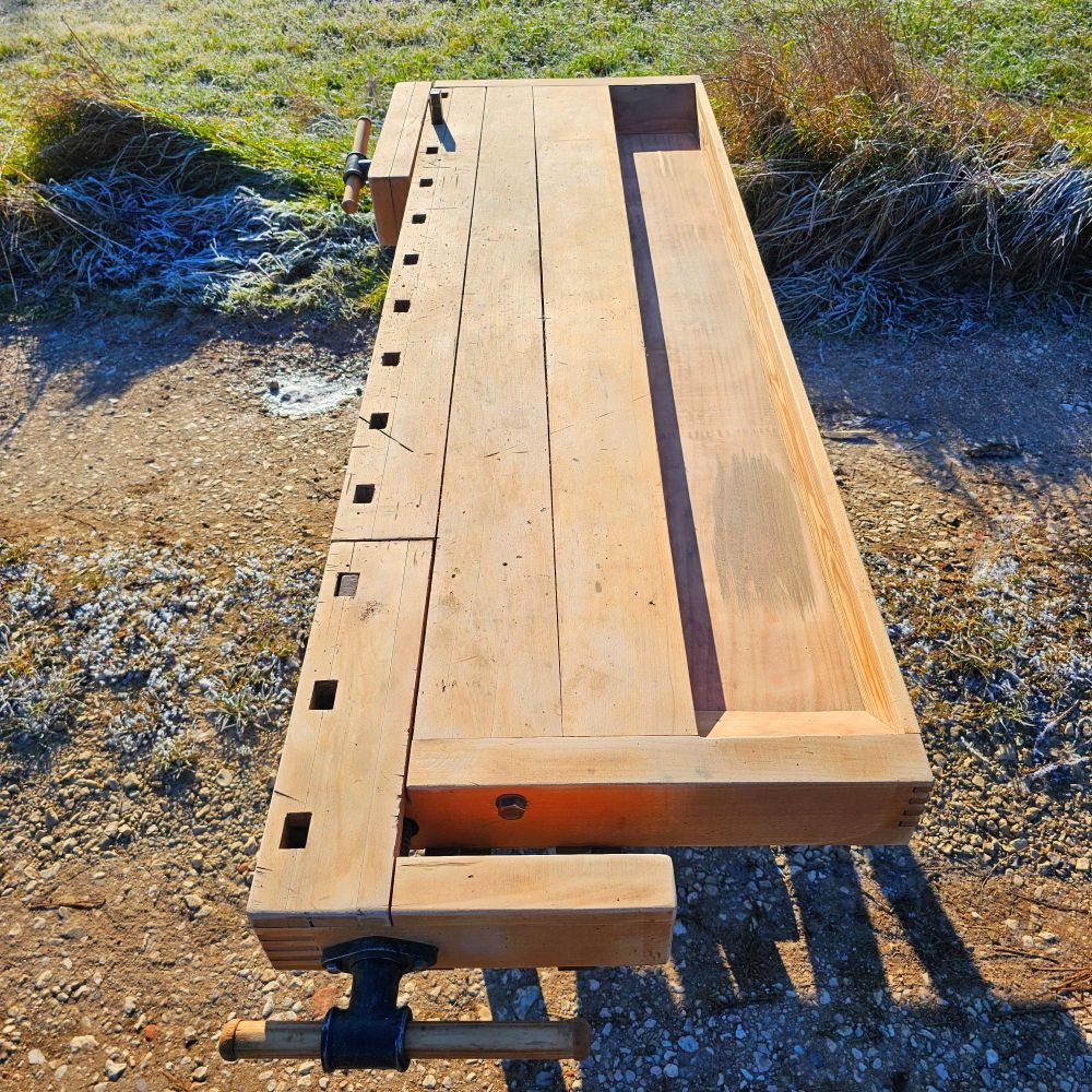 Alte rustikale Hobelbank mit 2 Schraubstöcken massiv Schreibtisch Kücheninsel - 291