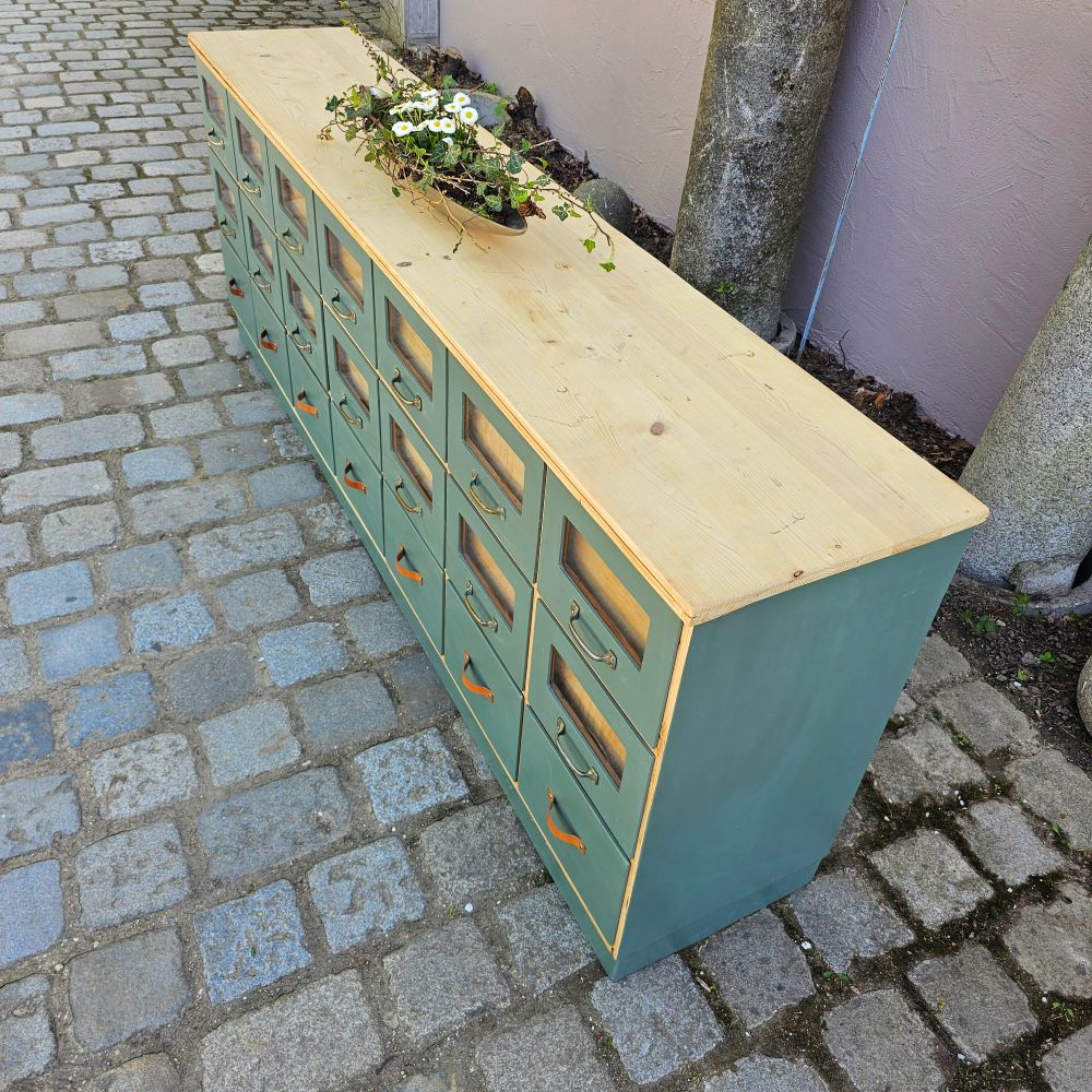 Kramerschrank Krämerschrank Kommode Schubladenschrank vintage, neu lackiert grün - 303