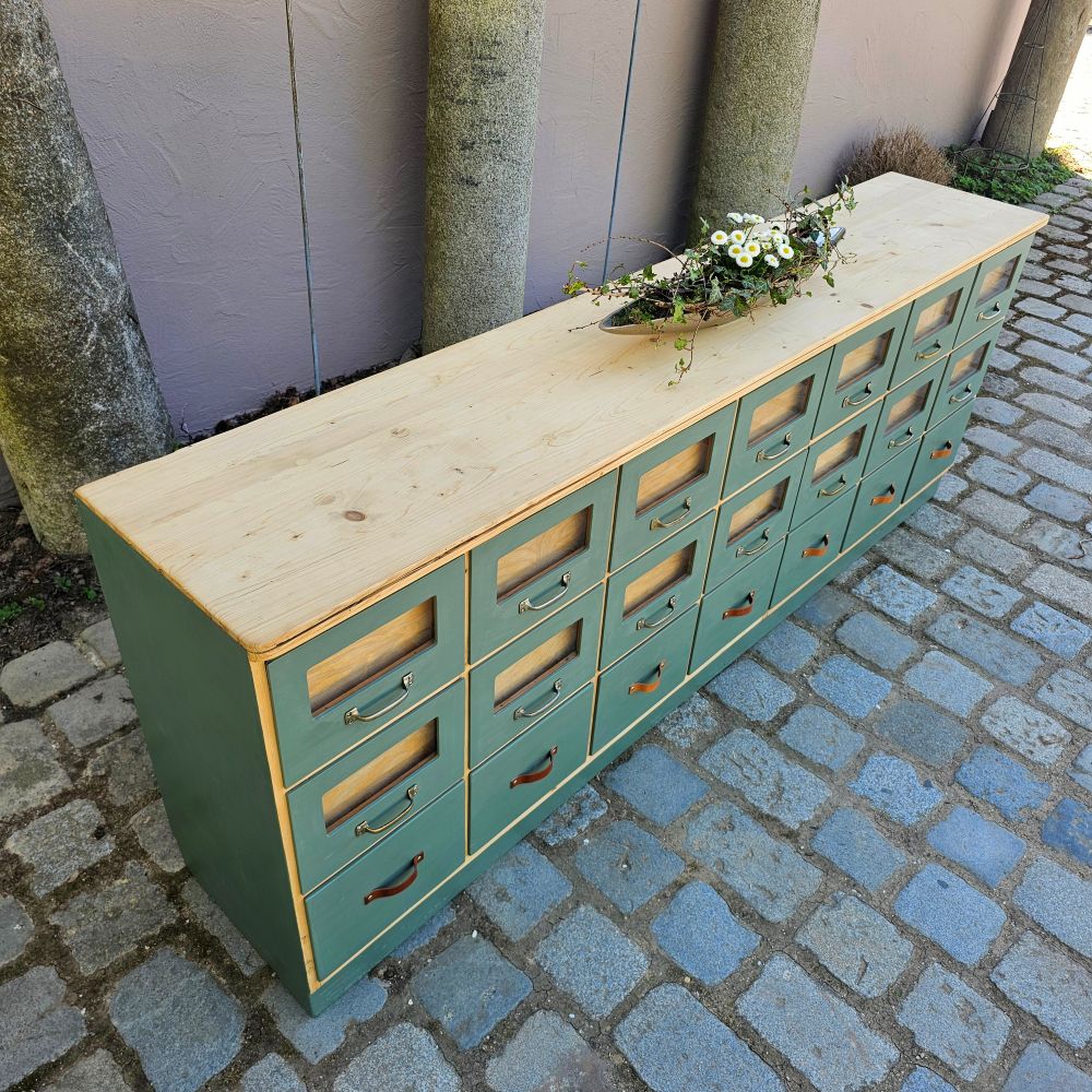 Kramerschrank Krämerschrank Kommode Schubladenschrank vintage, neu lackiert grün - 303
