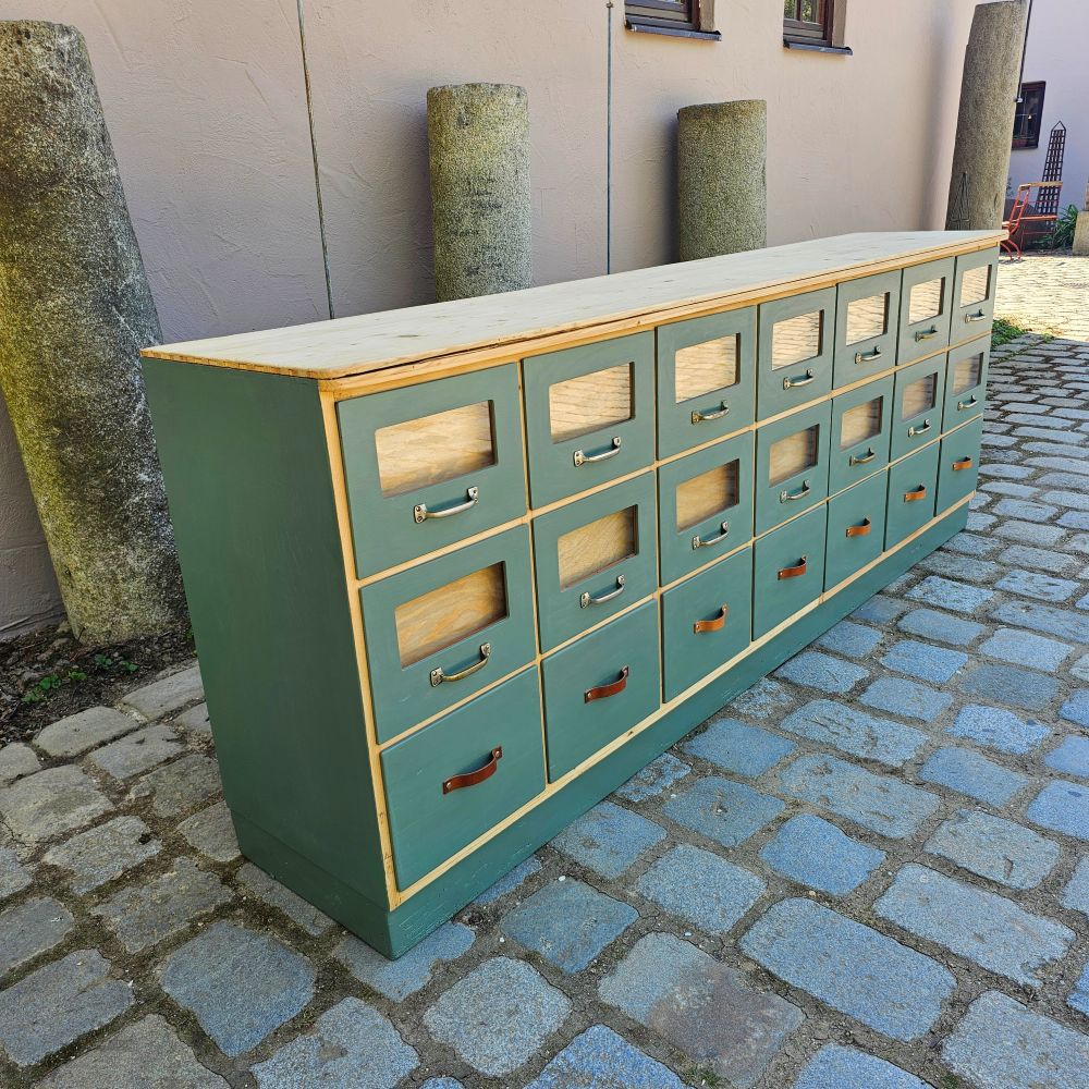 Kramerschrank Krämerschrank Kommode Schubladenschrank vintage, neu lackiert grün - 303